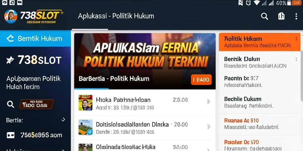 Tampilan antarmuka aplikasi 738SLOT tentang berita politik dan hukum.