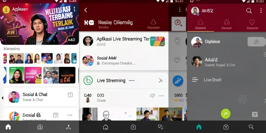 Tampilan antarmuka aplikasi Live Streaming AA62 yang modern dan menarik.