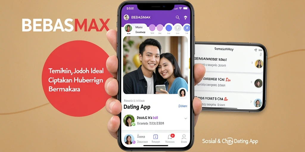 Tampilan antarmuka BEBASMAX yang modern dan menarik untuk pengguna Dating App.