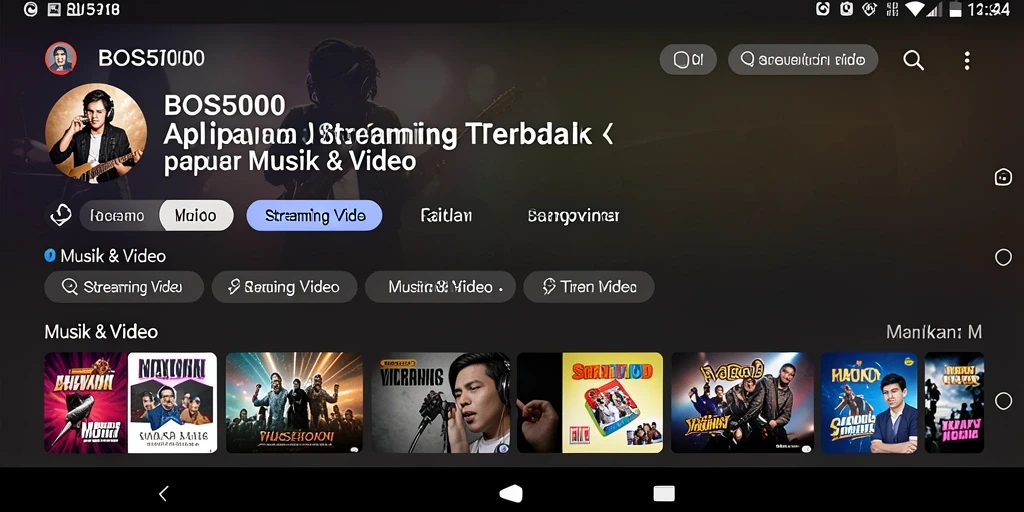 Antarmuka aplikasi BOS5000 yang menampilkan pilihan video streaming.