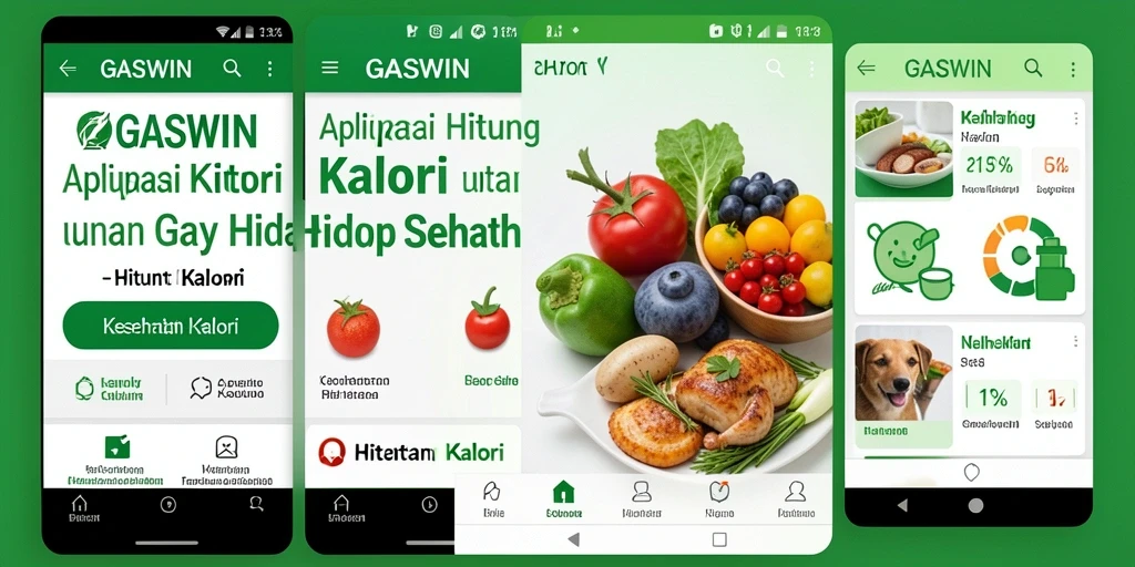 Tampilan aplikasi GASWIN dengan fitur Hitung Kalori yang intuitif.