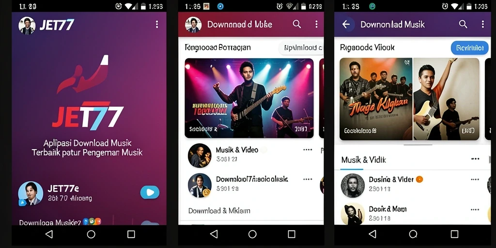 Tampilan antarmuka pengguna JET77 yang sederhana dan menarik untuk Download Musik.